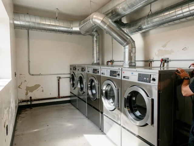 Clinton Dryer Vent Cleaning team performing large-scale commercial dryer vent cleaning in Clinton